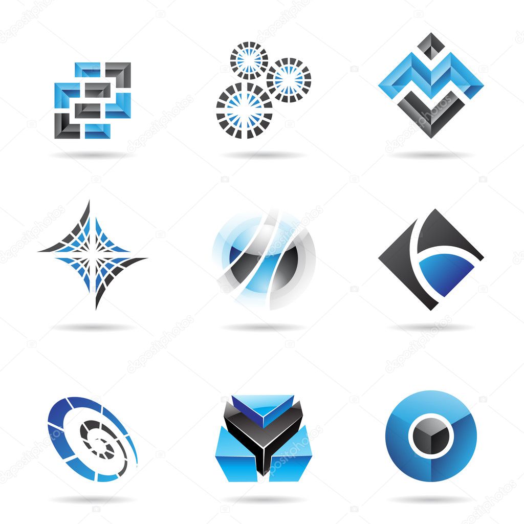 Abstract blue and black icon set isolated on a white background