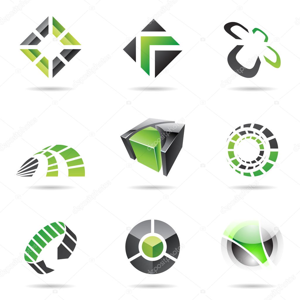 Abstract black and green Icon Set 15