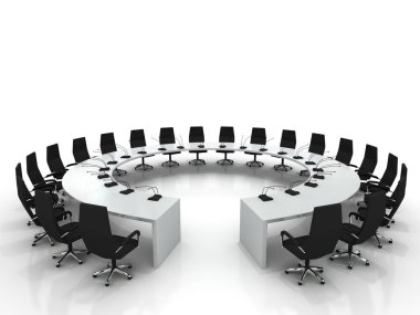 Conference table and chairs with microphones clipart