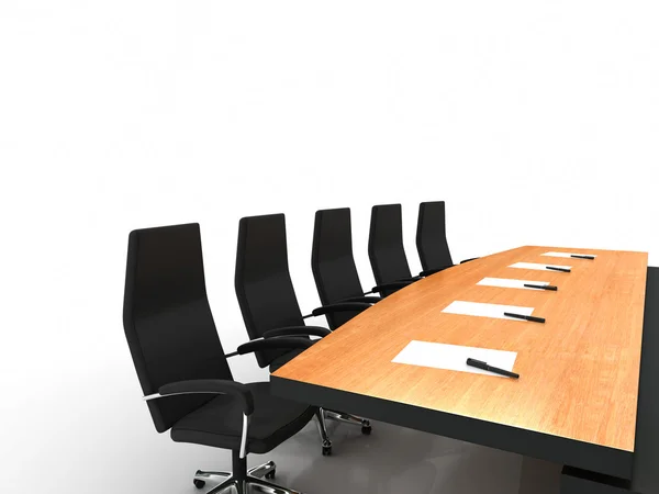 Mesa de conferencias y sillas con micrófonos — Foto de Stock