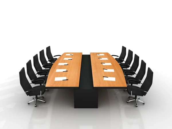 Konferencia asztal és szék, mikrofonokkal — Stock Fotó