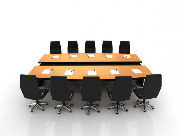 Conferentietafel en stoelen met microfoons — Stockfoto