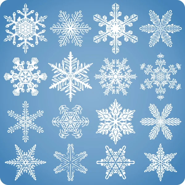 Ensemble de flocon de neige naturel réaliste — Image vectorielle