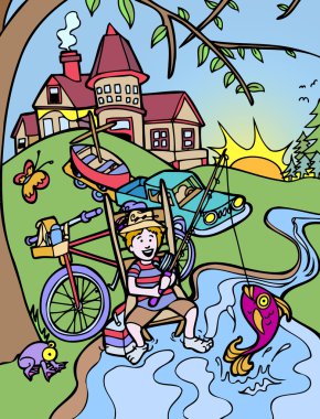 Kid Adventures: Fishing at the River clipart