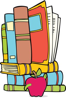 Set of Books and Apple with Worm clipart