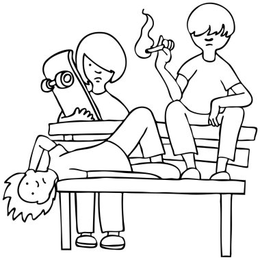 Bored Kids - black and white clipart