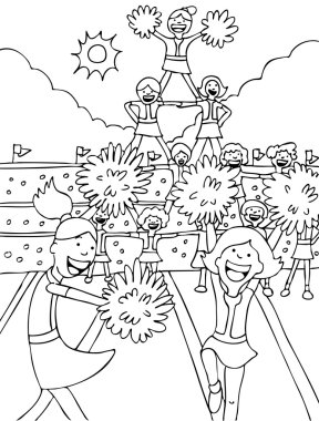 Cheerleaders - black and white clipart