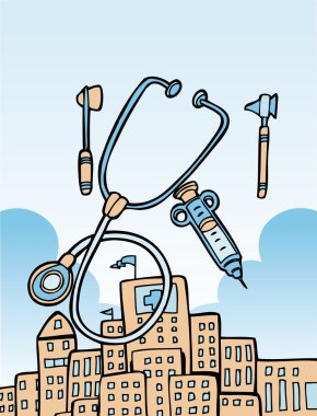 Medical tools and building clipart