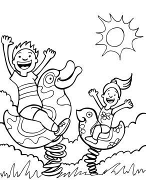 Kids playing on park rides clipart