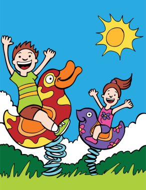 Kids playing on park rides clipart