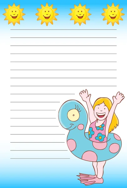 Girl Swimming Notepad — Stock Vector