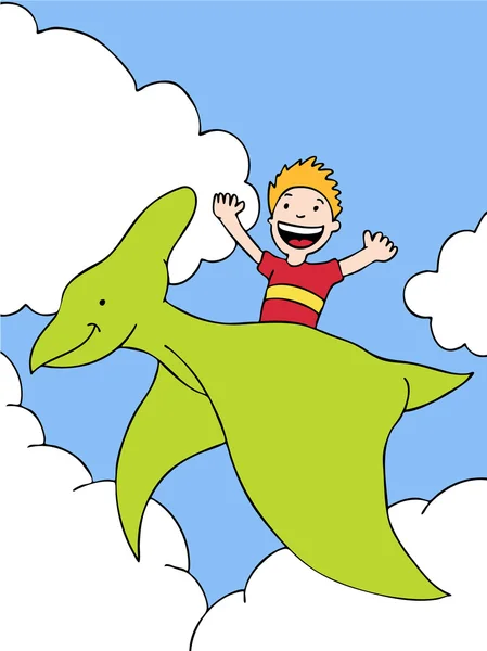 Child rides a dinosaur — Stock Vector
