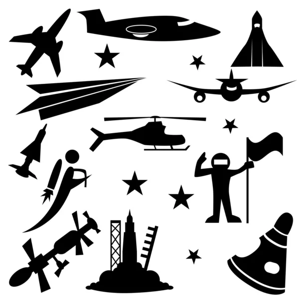 Lucht-en ruimtevaart pictogrammenset — Stockvector