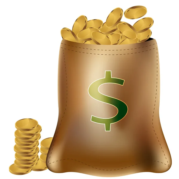 Gouden munten tas — Stockvector