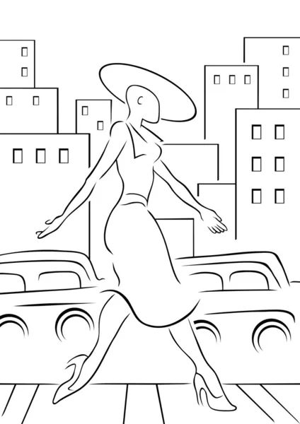 Mulher cruzando rua — Vetor de Stock
