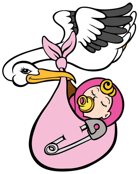 Stork Delivering Baby Girl — Stock Vector