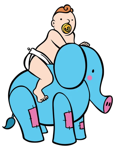 Baby Equitazione Elefante — Vettoriale Stock
