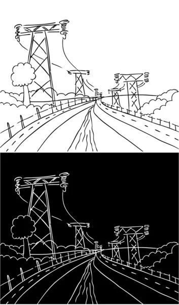 各种电力线坝景观 — 图库矢量图片
