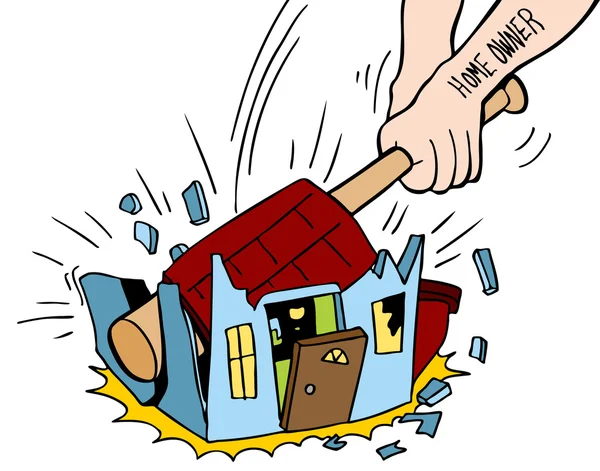 Homeowner Destroying House — Stock Vector