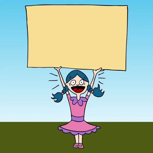 Ουρλιάζοντας κορίτσι κρατάει πινακίδα — Διανυσματικό Αρχείο
