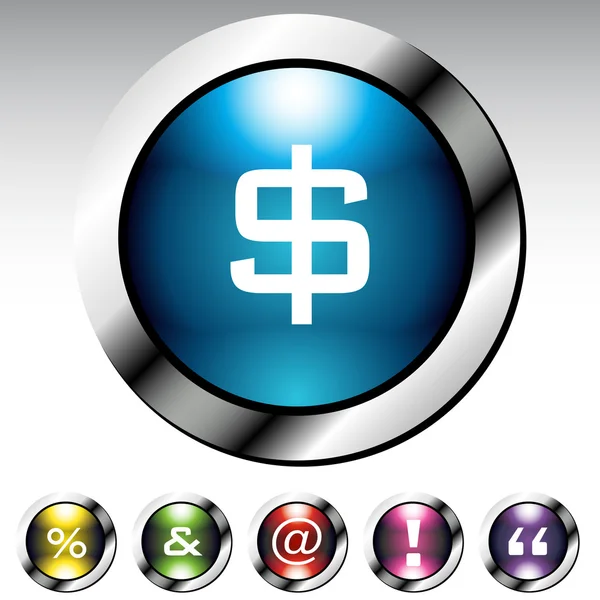 Symbol Glossy Button Metallic Set — Stock Vector