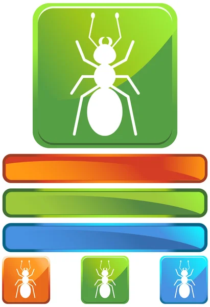 Yeşil kare simgesi - karınca — Stok Vektör
