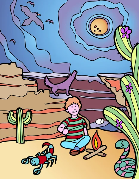 Kid Adventure: Parque de Campismo no Deserto — Vetor de Stock
