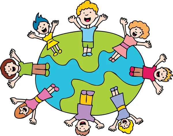 Kinder winken um die Welt — Stockvektor