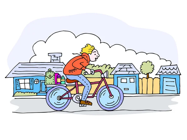 Βόλτα με ποδήλατο στη γειτονιά — Διανυσματικό Αρχείο