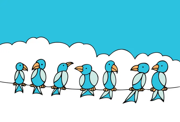 Oiseaux sur fil téléphonique — Image vectorielle
