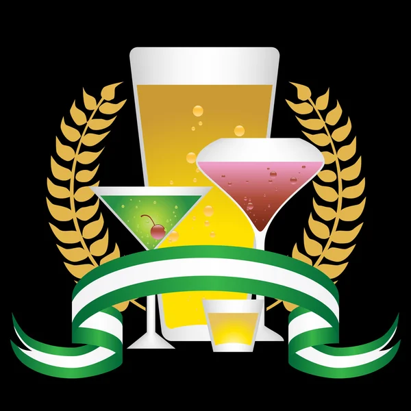 Bebidas alcohólicas: Conjunto de corona de laurel - Negro — Vector de stock