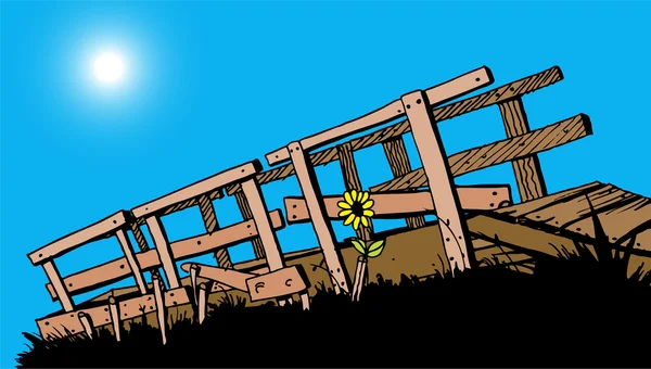 Oude brug en zonnebloem — Stockvector