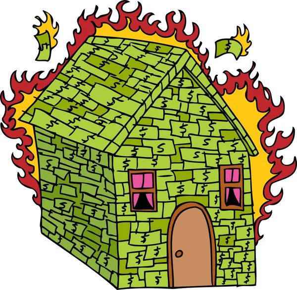 Burning Money House — Stock Vector
