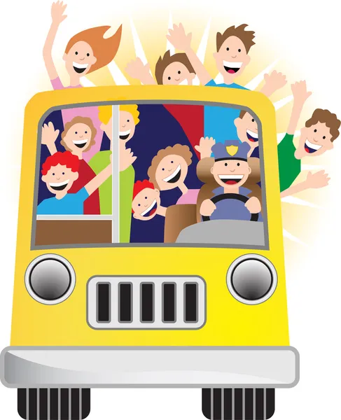 Motorista de ônibus e cavaleiros em ônibus —  Vetores de Stock