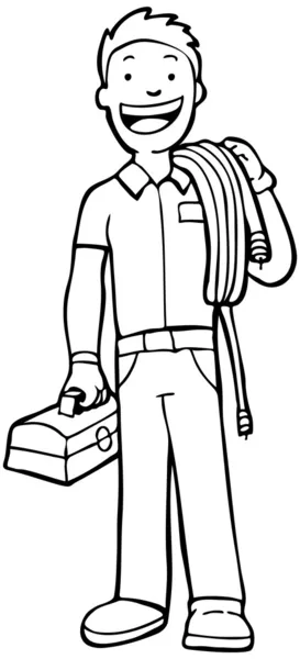Homme travaillant à la maison - noir et blanc — Image vectorielle