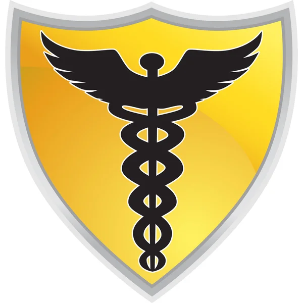 Медицинский символ Кадуцея со щитом — стоковый вектор