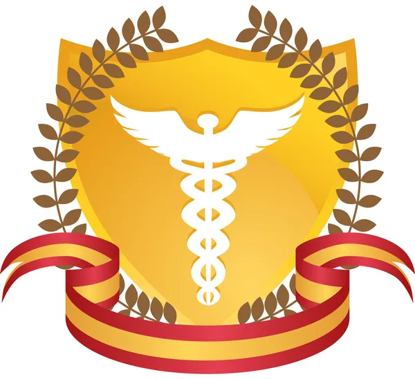 Símbolo Médico de Caduceus - Ouro com Fita — Vetor de Stock