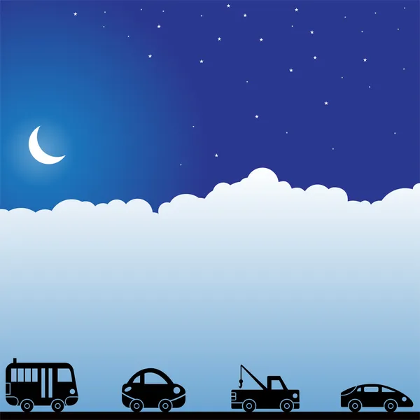 Σκηνή νύχτα ουρανό - αυτοκίνητα — Διανυσματικό Αρχείο