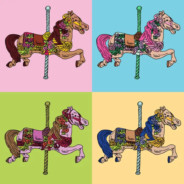 Set di cavalli da giostra — Vettoriale Stock