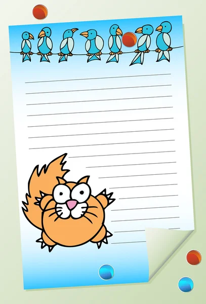 Cat with Birds Notepad — Stock Vector