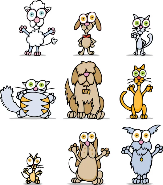 Dessin animé Chats et chiens — Image vectorielle