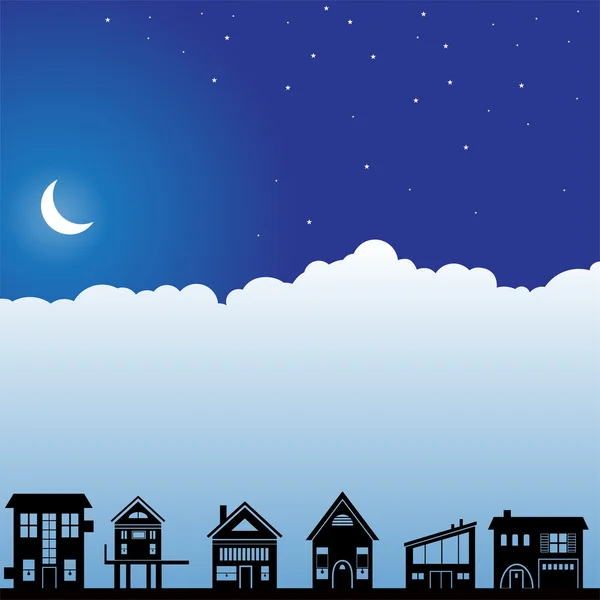 Σκηνή νύχτα ουρανό - σπίτια — Διανυσματικό Αρχείο