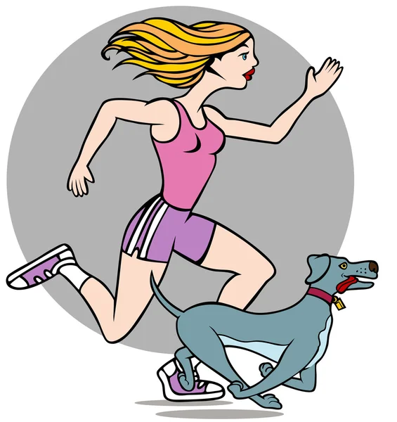 Mujer corriendo con perro — Vector de stock