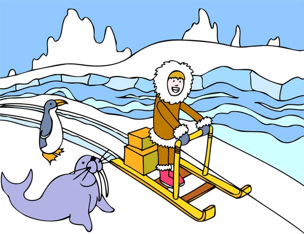 Eskimo Sled Ride - Stok Vektor