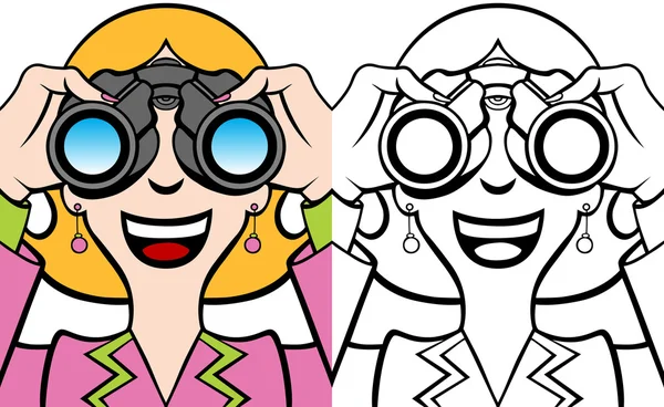 Mujer con conjunto de prismáticos — Vector de stock