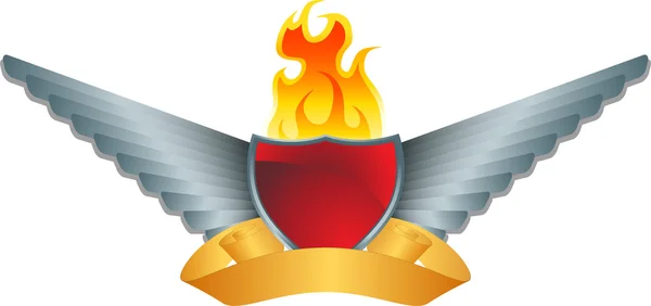 银色的翅膀用盾牌与火 — 图库矢量图片
