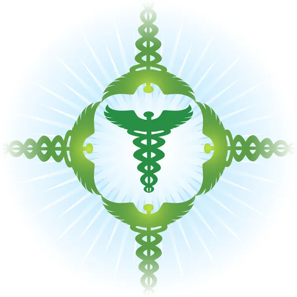 Caduceus orvosi szimbólum - zöld — Stock Vector