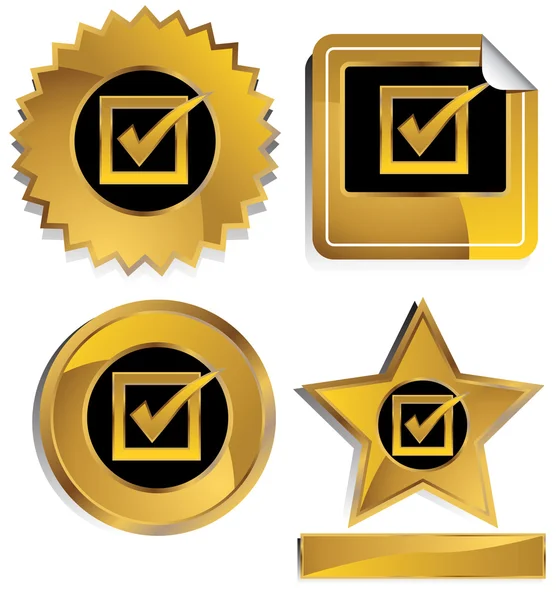 Set de etiquetas de oro con marca de verificación — Vector de stock