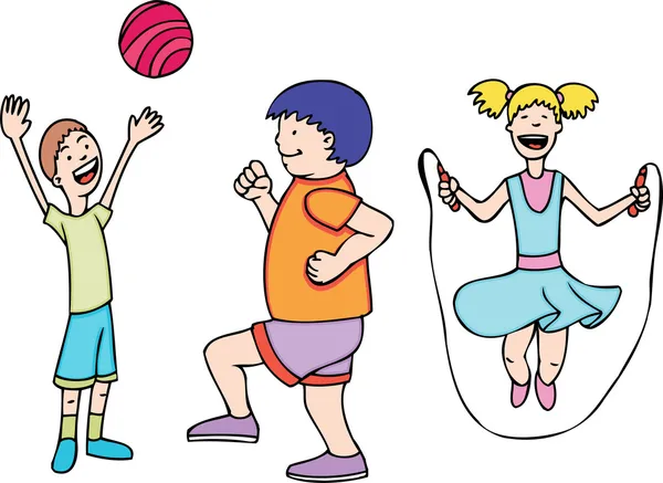 Bambini giocano ed esercitano — Vettoriale Stock