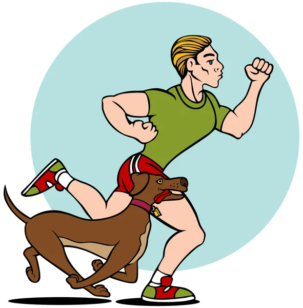 Uomo che corre con il cane — Vettoriale Stock